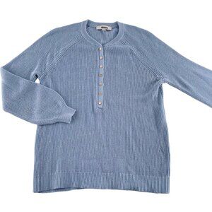 Loft Womens Light Blue Ribbed Button-Front Crewneck Sweater M